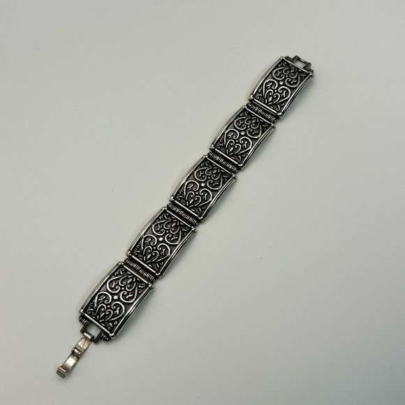 Brighton Jewelry Bar Link Bracelet Silver Plated Scrolled Hearts 7.5" Vintage - Picture 12 of 12